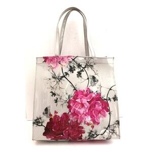 Ted Baker London Lg Tote Bag Hot Pink Floral Print Glossy PVC 13X4X13